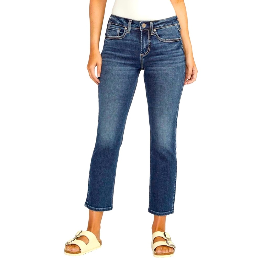 Silver Jeans Suki Capri Crop Jeans | Medium Dark Blue Wash | Size 28